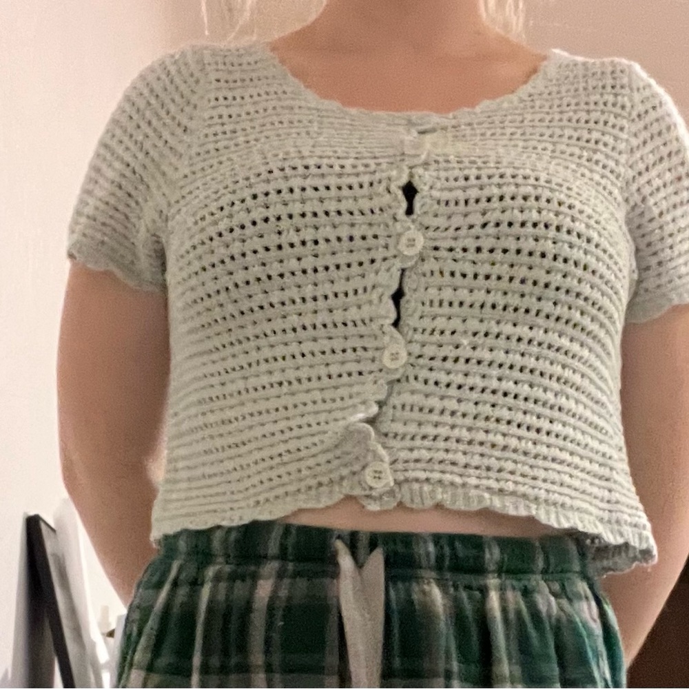Blue Crocheted Cardigan